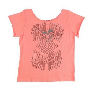 Evil Genius Womens 3D Maze Glittery Skull Graphic T-Shirt, neonorange, L